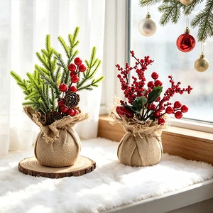 2026 New Big Christmas Picks Set For Office Table Ornaments Red Berry And Green Plants Indoor Luxury Christmas Picks Ornaments