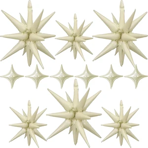12Pcs Cream White Starburst Foil Balloons Star Balloons for Birthday Wedding Baby Shower Party Wall Backdrop Decor Supplies
