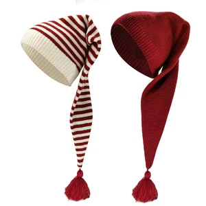 Long Luxury Designer Stripe Kids & Adults Knitted Fashion Christmas Party Hats with Holiday Winter Wool Xmas