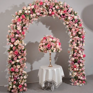 Pink 2*2.4m Arch-Shaped Eco-friendly Silk Artificial Flowers Background Stage Rose Wedding Arrangement