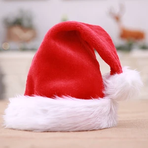 Wholesale Festival Luxury Official Red Plush Christmas Santa Claus Hat with Plush Trim