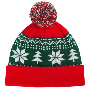New Style Jacquard Pompom Knitted Acrylic Hat Christmas Hat for Men and Women Promotional Knitted Cap