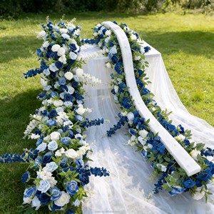 Customized Artificial Flower Table Runner Floor Silk Flower Row Wedding Decoration Road Guide Wedding Arch Flower Row