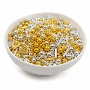 Premium Metallic Gold Silver Sugar Pearls with Mixed Size for Luxury Wedding Cake Mixed Sprinkles Decor