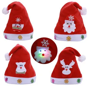 Hot Sale Christmas Decorations Adult and Children Santa Hats Cartoon Snowman Elk Santa Hats With Led