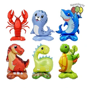 New Base-Standing Happy Birthday Colorful Cartoon Animals Foil Balloons Wholesale Moon Theme Party Atmosphere Inflatable Balloon