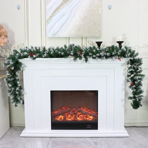 Green Pointed Spray White PVC Christmas Rattan With Pine Cones And Red Berries, Indoor Decoration For Living Room