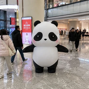 Moving Inflatable Oxford Cartoon Panda Mascot Inflatable Costume Waterproof Durable 6-8ft Tall For Custom Advertising Party Use