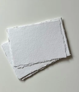 50 White Cotton Rag Paper Handmade Deckled Edge Wedding Invitation