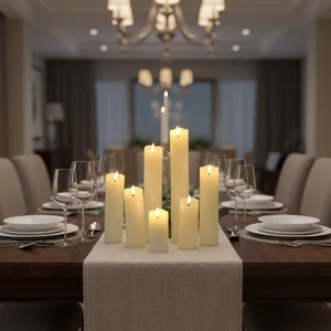 Mermei's Luxury Wedding Wave Shape Real Wax White Pillar Led Candles Flickering With Remote