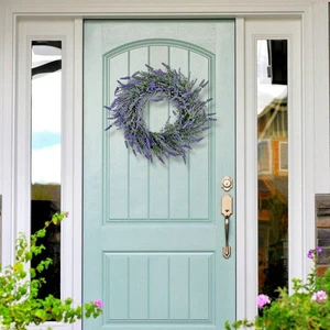 UMIND Spring and Summer Christmas Simulation Lavender Flower Wreath for Front Door Hanging Home Decoration