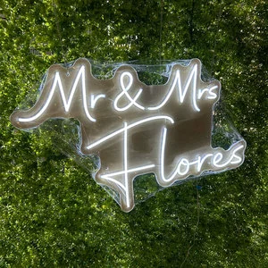 Repsn Sign LED Sign Supplier Custom Mr & Mrs Flores LED Neon Lighting Sign for Wedding Decoration