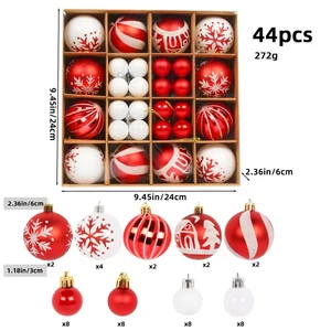 44Pcs Red White Christmas Balls Ornaments Box Set 3cm 6cm Snowflake Xmas Tree Hanging Baubles Decor
