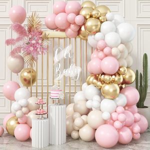 Party Balloon Garland Arch Kit with Pink Metallic Gold Sand White Latex Balloons