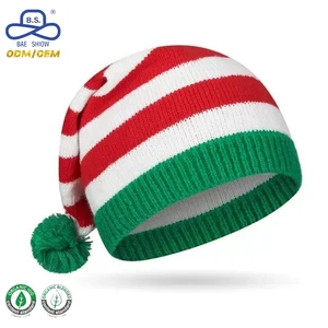 Wholesale Fashion Acrylic Polyester Fabric Christmas Gift Christmas Hats Beanie with Furry Ball Winter Hat for Unisex Party Wear