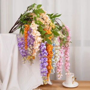Premium 5 Branches Artificial Wisteria Hanging Vine Boho Wedding Hall Ceiling Wall Hotel Event Floral Decor
