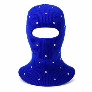 Rhinestone Single Hole Adjustable Knit Foil Print Polyester Cotton Balaclava Winter Face Cover Ski Mask