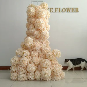 Spring Champagne Hydrangea Cake Tower Wedding Event Shop Decor Artificial Backdrop Silk Flower Eco-Friendly Durable Realistic