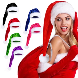 Unisex Long Christmas Hat Adults Xmas Velvet Plush Christmas Hat Festival Party Decor Matching Costume Accessories Santa Hat