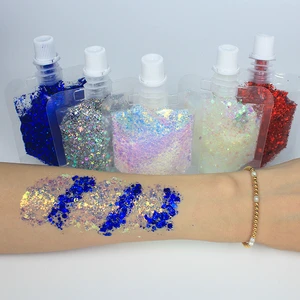 Wholesale Washable Chunky Glitter Gel Face Body Hair Sequins Long Lasting No Glue Needed Festival Stage Makeup Glitter Cream