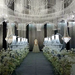 Wedding Crystal Chandelier Round Metal Frame Ceiling Decor Crystal Bead Curtain Wedding Party Hotel Stage Hall Backdrop Decor