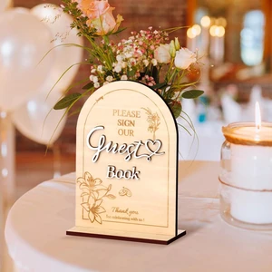 Customization Modern Freestanding Wedding Guest Book Stand Eco-Friendly Wood Carved Engraved Wooden Signs Irregular Shape