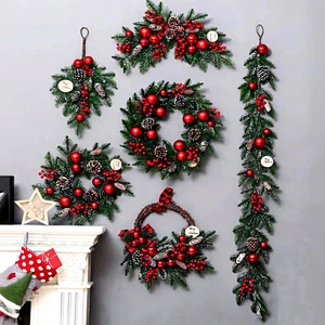 Wholesale 40cm Luxury Eco-friendly Christmas Wreath Decorated with PE Balls and Rattan Sustainable and Elegant