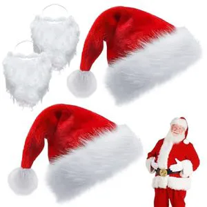 SSKHE 2 Pack Adult Santa Hat Classic Velvet Thickened Plush Adjustable Unisex Adults Christmas Party Xmas Accessories