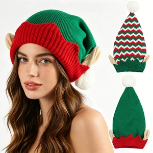 HZM-26199 Customized Long Knitted Striped Beanie Christmas Elf Hat for Women Men Kids