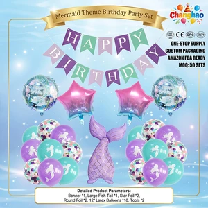 Custom Theme Party Decoration Mermaid Tail Birthday Foil Balloon Set Tail Star Shaped Foil Balloons with Happy Birthday Banner