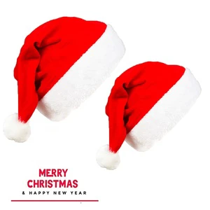 Cheap Promotion New Year Hat Soft Plush Thick Red & White Santa Claus Caps Santa's Christmas Hat for Adults Children Xmas Hat