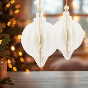 Wholesale Handmade White Honeycomb Paper Christmas Ball Ornaments for Xmas Tree Ball Hanging Festive Party Decoration
