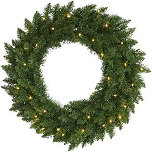 Nearly Natural 24in Artificial Pine Christmas Wreath Faux Greenery with Clear LED Lights Wall Mount for Indoor Decor