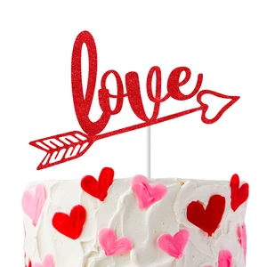 Xieli Wholesale Happy Valentines Cake Decoration Red Glitter Paper Cake Topper
