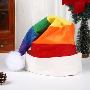 FF4713 Holiday Christmas Party Favor Xmas Santa Claus Hat Comfortable Fuzzy Rainbow Winter Kids Christmas Hat