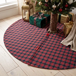 58in Navy Blue Red Plaid Cotton Christmas Tree Skirt Decoracao De Natal Saia De Arvore Cabin Home Xmas Decor