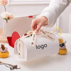 Customized Logo Printing Portable Dessert Cute Rectangle White Card Paper Fruit Crepe Roll Cake For Wedding