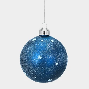 Matte Blue Glitter Starry Sky Glass Christmas Ball Ornaments with 3D Five-Pointed Stars, Hanging Decorations for Christmas Tree