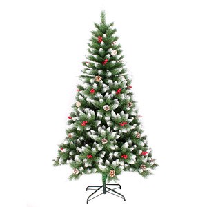 Pointed Spray White Pine Cones Red Berries Eco-friendly PVC Material Metal Stand Christmas Tree Hotel Mall Decoration Set