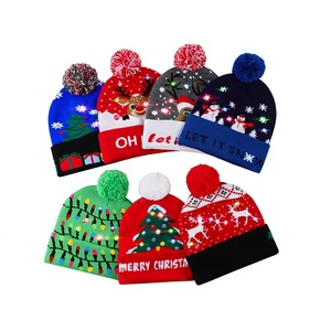 Foreign Trade LED Luminous Christmas Jacquard Cotton Parent-Child Knitted Hat Winter Warm Beach Use