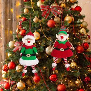 Whimsical Circle Glass Christmas Elf Hanging Ornaments Set Male Female Elf Dolls Tree Pendants For Xmas Party Holiday Home Decor