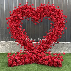 Red Roses Wedding Arch Decor Heart Shape Flower Stand with Engagement Proposal Backdrop Elegant Rose Centerpiece for Weddings