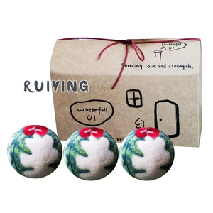 Needle Felt 100% Wool Christmas Decoration Balls Pendant Baubles Decor Holly Tree Ilex Red Berries Holiday Hanging Ornaments