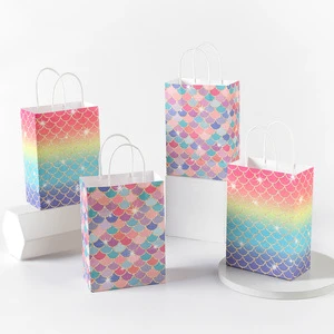 YS Luxury Eco-Friendly Biodegradable Brown Kraft Paper Heavy-Duty Rainbow Color Fish Scales Wedding Party Gift Bags Kraft Paper