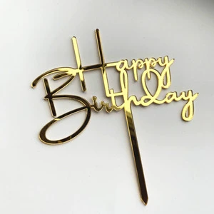 Acrylic Happy Birthday Cake Topper Reusable Gold Silver Black Party Baking Decoration Supplies