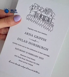Wholesale Custom Luxury Letterpress Wedding Invitations, Hand-drawn Estate Illustration Card, OEM Factory Price Bulk