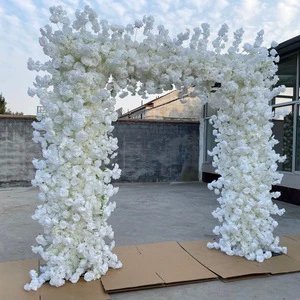 White Cherry Blossom Natural Style Eco-Friendly Wedding Arch with Silk Roses for Ceremony Backdrop