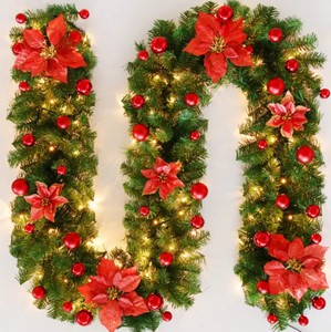2.7m Eco-Friendly Christmas Rattan Garland Green Decorative Artificial Xmas Tree Wreath Banner Decoration for Outdoor Use