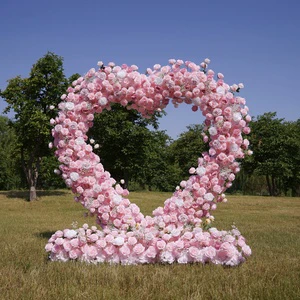 Wholesale Eco-Friendly Durable Silk Cloth Heart-shaped Flower Arch Stand Artificial Rose Background Wedding Party Stage