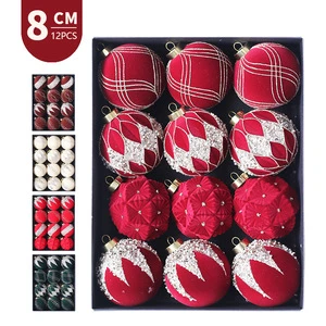 Cross-border New Christmas Ball Decorations 8cm 12 Pieces Colored Package Christmas Tree Pendant